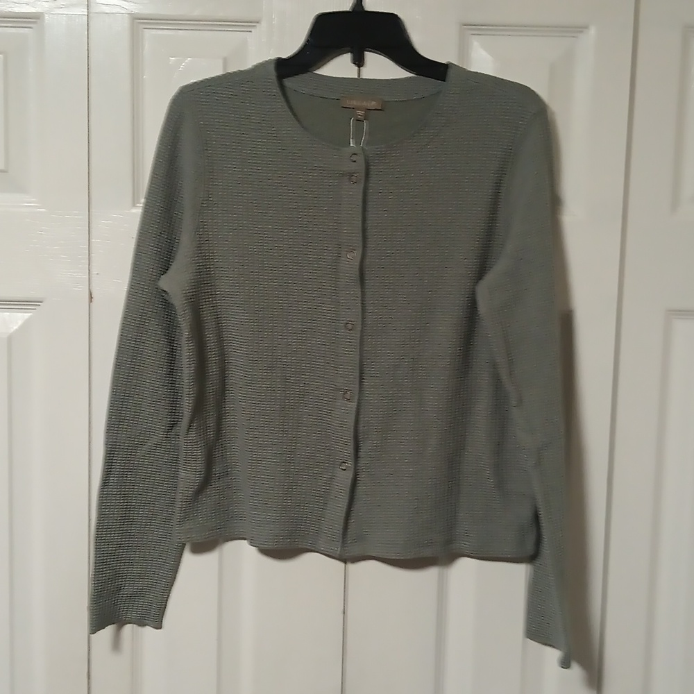 Lilla P Sage Green Waffle Knit Cardigan Sweater